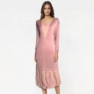My Michelle Rare 70s Vintage Pink Knit Midi/Maxi Long Sleeve Sweater Dress